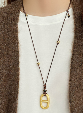 新款秋冬皮绳长款项链毛衣链女