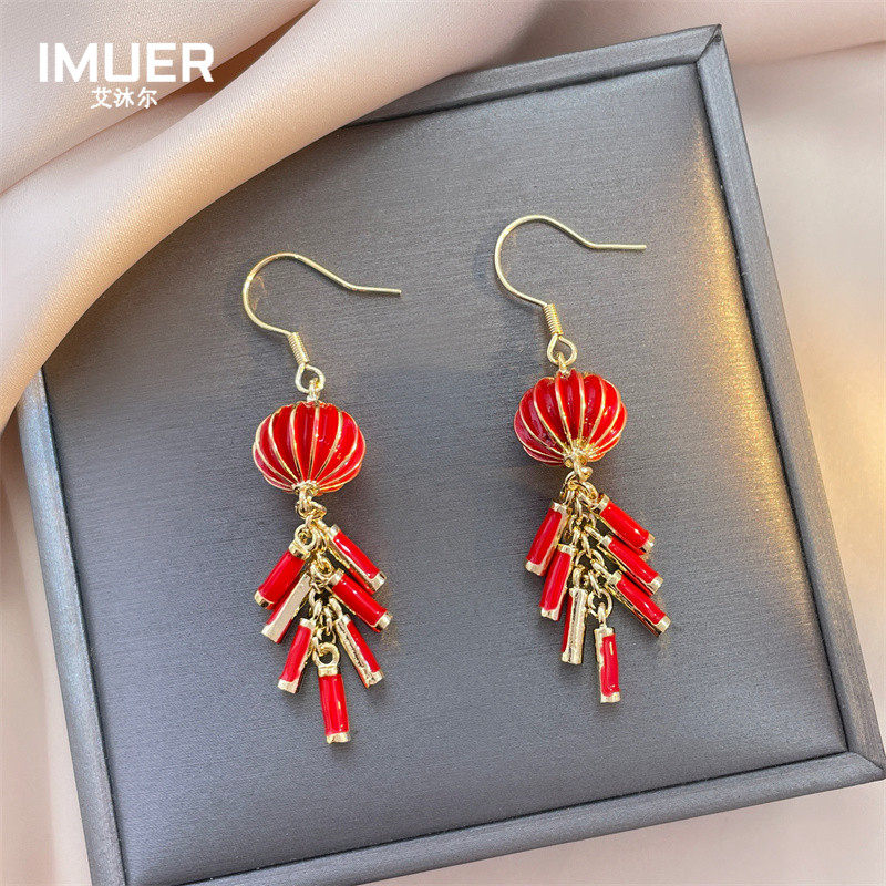 中国风灯笼鞭炮耳环2025年新款潮红色喜庆耳坠网红设计感新娘耳饰,饰品/流行首饰/时尚饰品新,耳环,淘宝优惠券,粉丝福利购,淘宝优惠卷