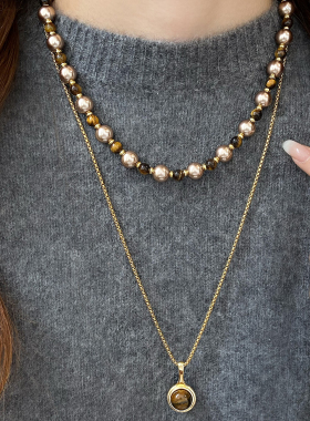 新款虎眼石双层项链毛衣链