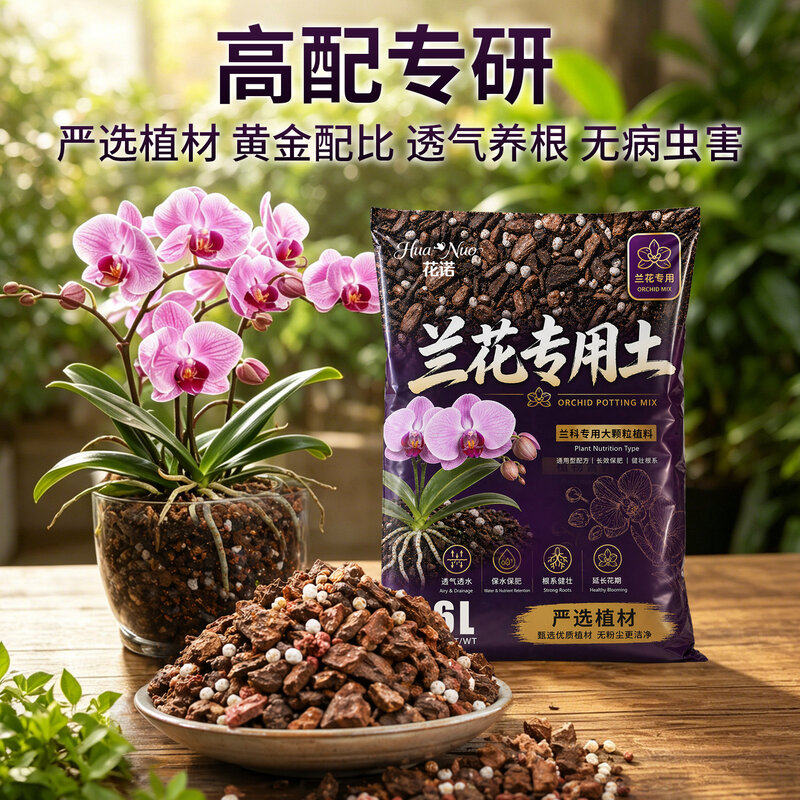 兰花专用土营养土植料君子兰蝴蝶兰兰花土颗粒高端松树皮种兰花用