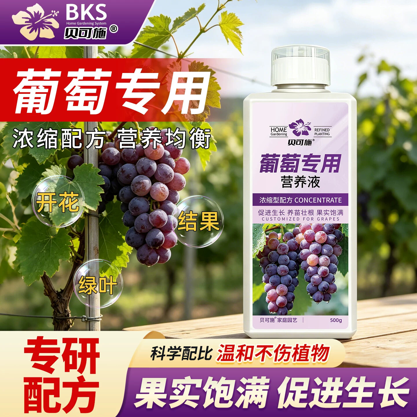 贝可施葡萄专用营养液果树膨果促果农用家用盆栽催芽增甜专用肥料