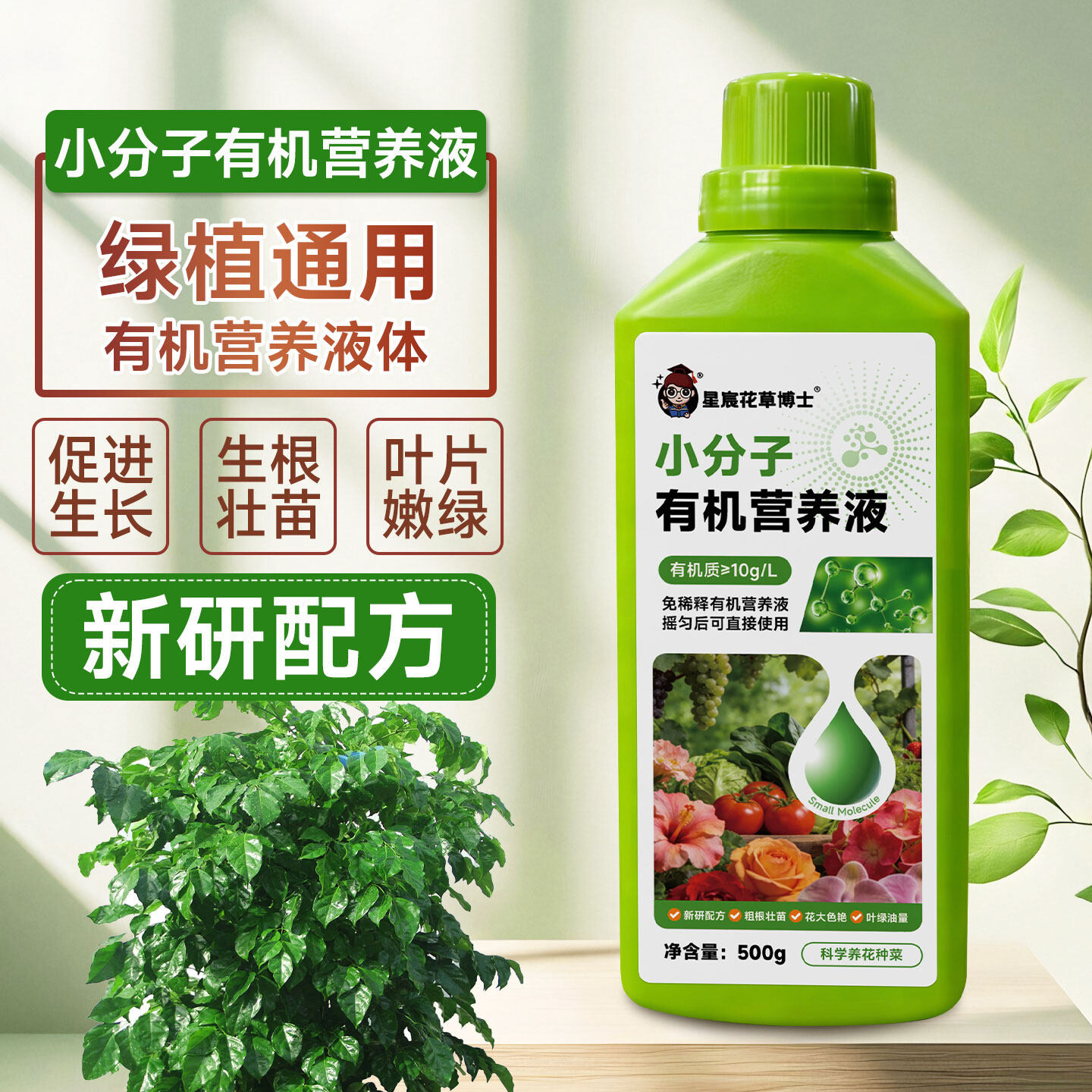绿植通用型小分子有机营养液家庭园艺促生长改善黄叶温和不伤根苗