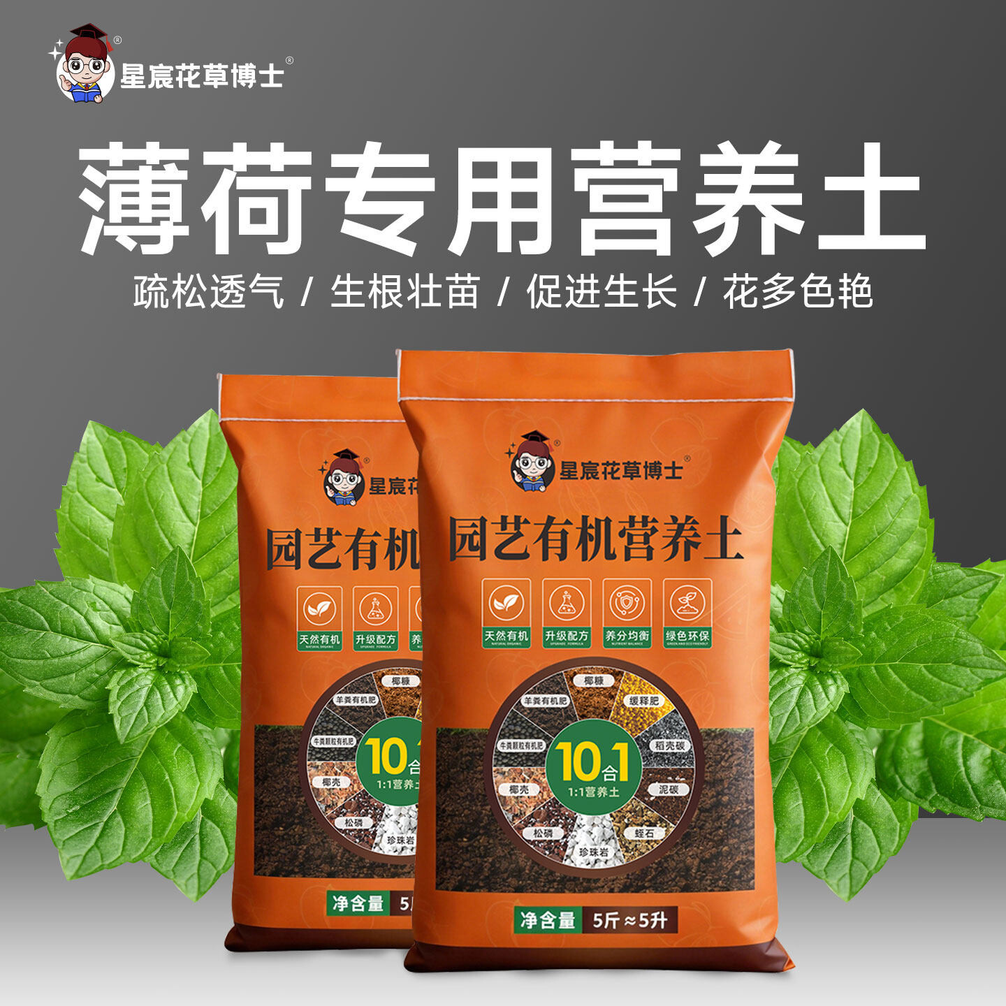 薄荷盆栽专用营养土家用阳台养花用的花土透气防烂根有机泥炭土壤
