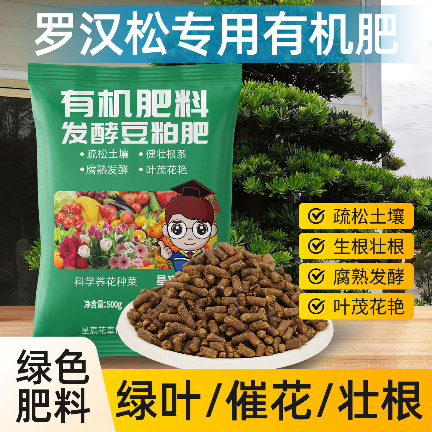 罗汉松专用发酵有机豆粕肥家用庭院盆栽松树种植通用大豆颗粒肥料