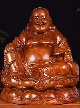 黄花梨木雕笑佛像大肚坐莲弥勒佛摆件布袋佛家居装饰品红木工艺品
