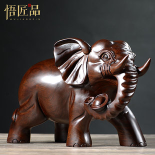 黑檀木雕大象摆件一对实木家居仿古木质吉祥象客厅酒柜装饰工艺品