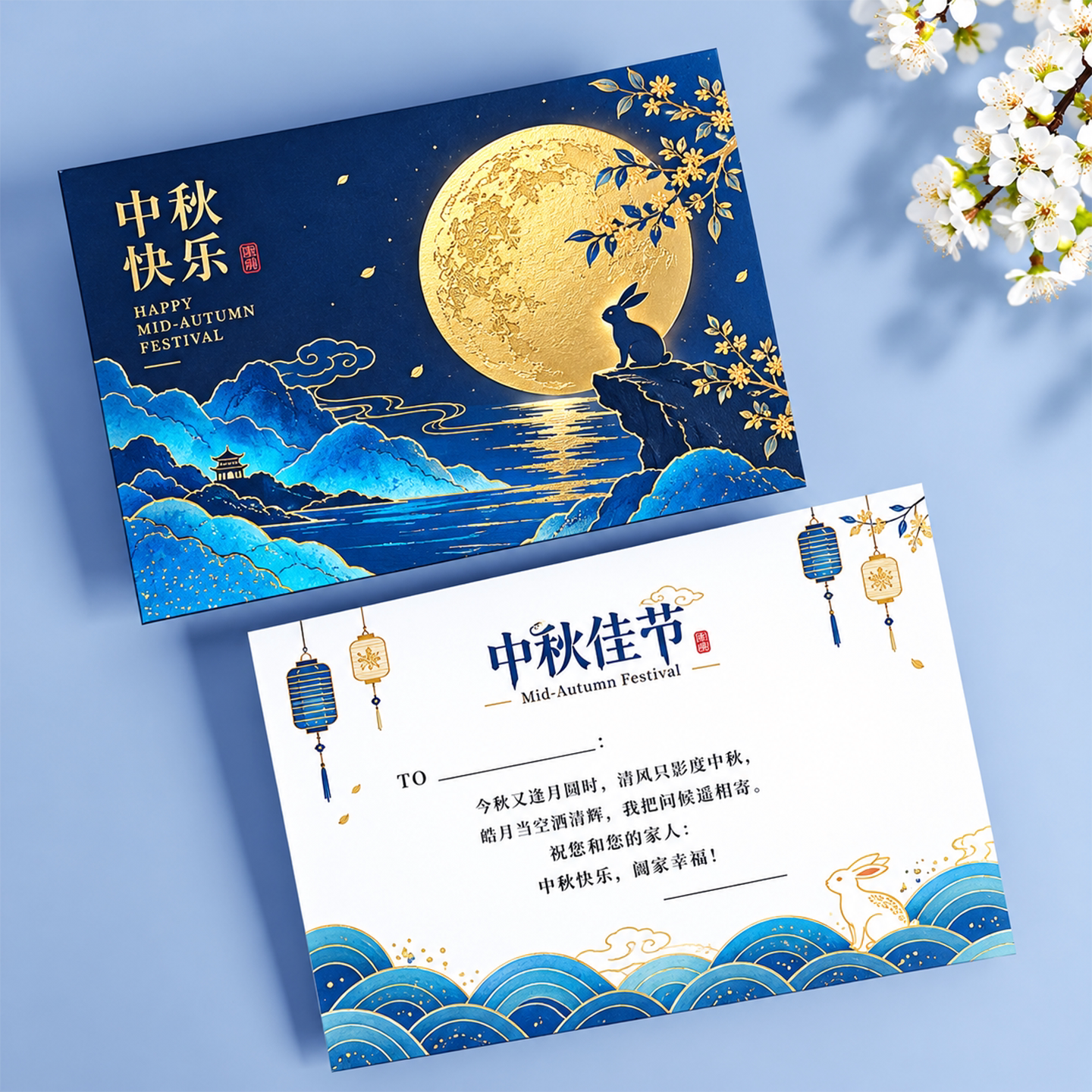 新款中秋贺卡定制高级感珠光纸月饼礼盒伴手礼客户答谢邀请函留言卡印刷公司员工福利客户送礼祝福感谢卡设计