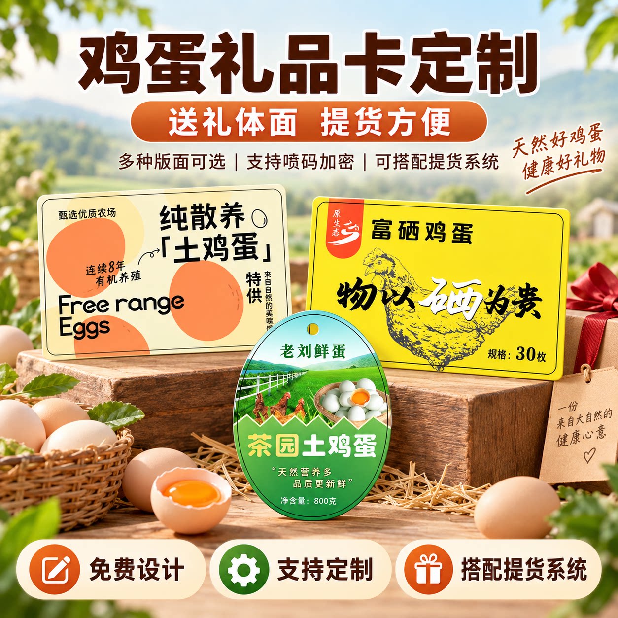 鸡蛋礼品卡定制茶叶燕窝生鲜超市提货领取卡积分兑换代金券促销优惠PVC高端会员卡密码刮刮防伪二维码卡片