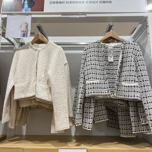 日单女装春季新款针织短茄克千金小香风单排扣休闲外套夹克474981