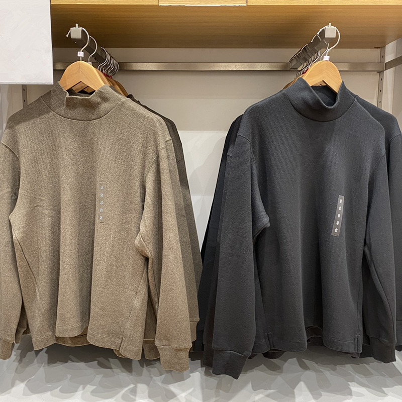 日单男女柔软针织摇粒绒高领套头衫T恤休闲保暖长袖打底衫C469949