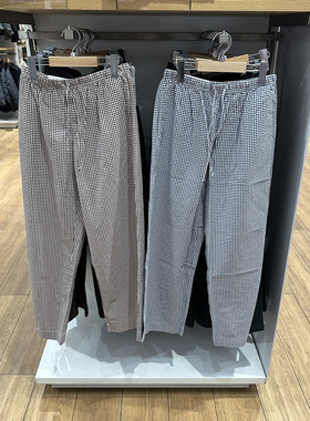 日系女装舒适长裤/泡泡纱松紧腰休闲直筒长裤26新款484604/484605