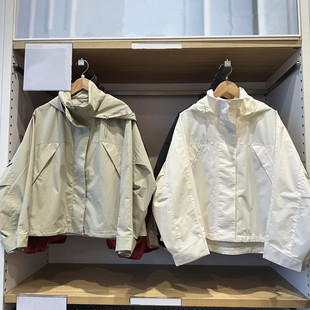 日系女装防风立领茄克/外套夹克冲锋衣休闲宽松连帽短上衣C484709