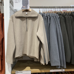 休闲宽松卫衣472561 翻领绒面针织半拉链套头衫 日单女装 24秋冬新款