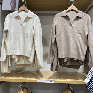 小蓉女装2024秋季新款可机洗罗纹半开领针织衫套头毛衣外套471220