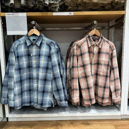 日单男装女装24秋季竹节棉格子衬衫长袖衬衣薄外套468919/476900