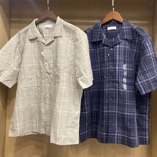 女装 衬衣开衫 25春夏新款 短袖 休闲上衣477903 棉麻格子衬衫 日单男装