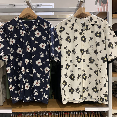 莫代尔棉混纺印花开领衬衫短袖