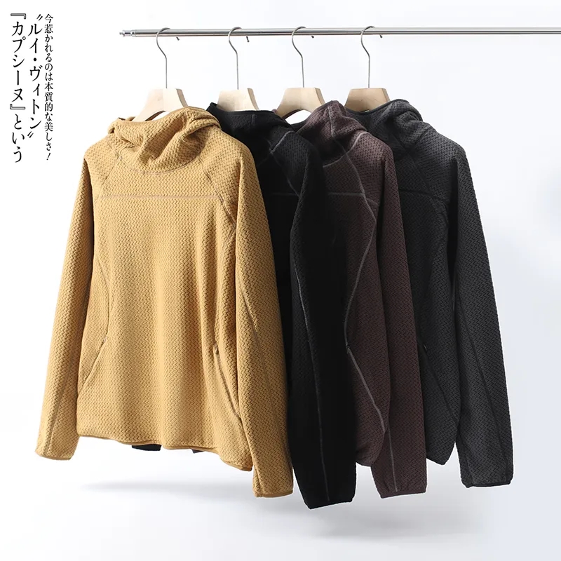 波浪纹抓绒哈苏连帽卫衣男女款