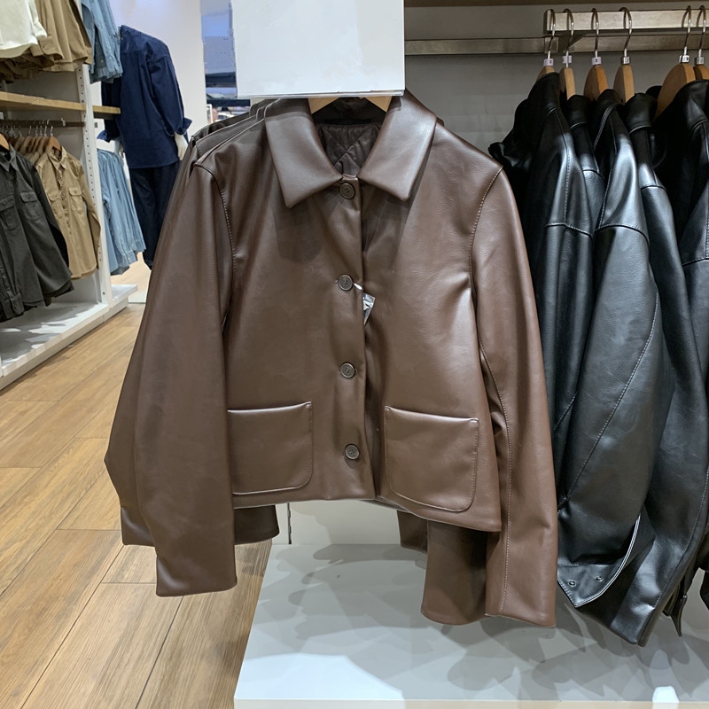 女装仿皮短茄克/外套翻领夹克