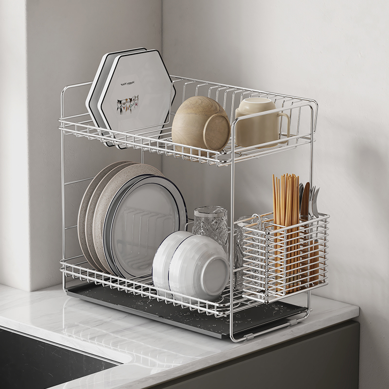 304不锈钢厨房沥水架碗架置物架台面式双层沥碗架碗碟餐具收纳架
