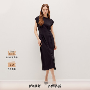 A字连衣裙小黑裙 FRAME女士小圆领褶皱收腰短袖 2025新款