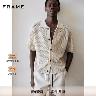 款 衬衫 纽扣上衣叠穿 浅卡其针织镂空短袖 FRAME男士
