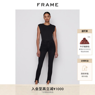 脚SKINNY 不规则裤 FRAME女士黑色高腰高弹紧身修身 牛仔裤
