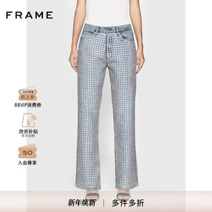 身立体仿钻装 FRAME女士浅蓝色裤 饰宽松直筒牛仔裤 早秋新款