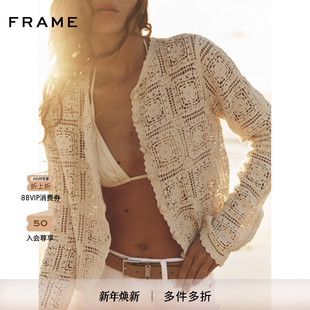 针织开衫 FRAME女士百搭复古镂空钩花圆领长袖 2025新款