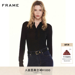 FRAME女士纯色优雅口袋翻领长袖 上衣 POLO衫