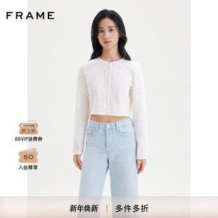 FRAME女士米白色镂空短款 套头上衣通勤休闲 衬衫