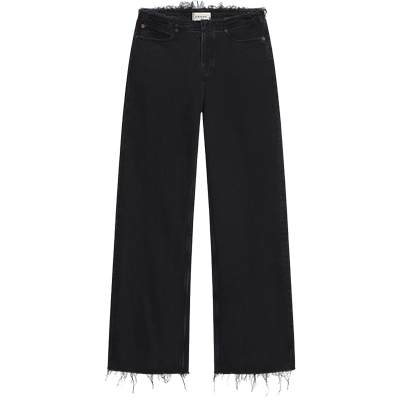 【秋冬新款】FRAME女士黑色宽松廓形阔腿毛边牛仔裤low baggy