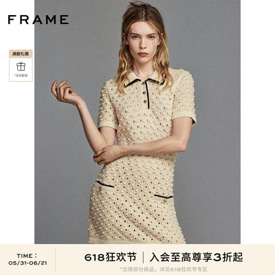 FRAME女士小香风钩织镂空短袖翻领POLO裙连衣裙