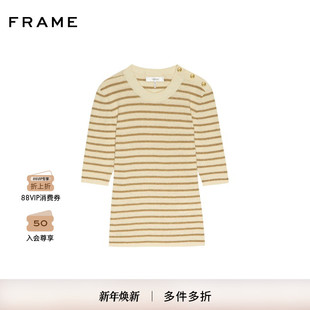 T恤上衣 FRAME女士圆领条纹针织短袖 基础通勤 2025新款
