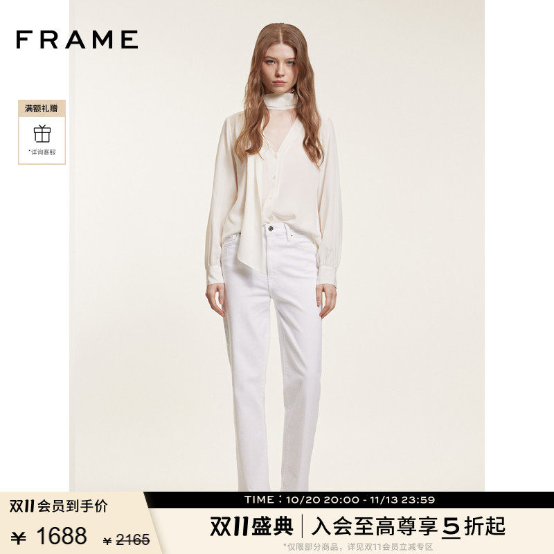 FRAME女士高腰高弹白色直筒牛仔裤 SLEEK STRAIGHT