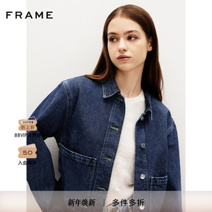 FRAME女士挺阔百搭翻领口袋设计复古牛仔外套 博主同款