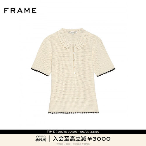 【春夏新品】FRAME女士休闲复古设计感翻领短袖针织T恤上衣