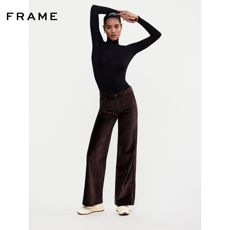 【秋冬新款】FRAME女士高腰豹纹色阔腿牛仔裤SLIM PALAZZO