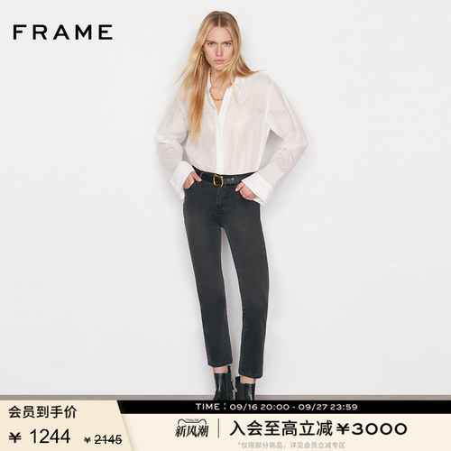 高腰弹力牛仔裤直筒FRAME长裤