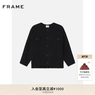 FRAME女士黑色粗花呢小香风短款 外套 纽扣开衫
