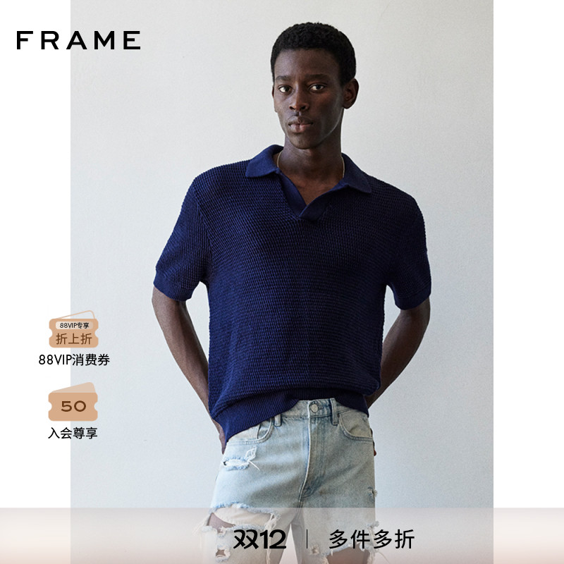 FRAME男士针织短袖polo衫翻领上衣休闲通勤