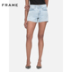 FRAME女士浅蓝色高腰牛仔短裤 毛边剪裁休闲