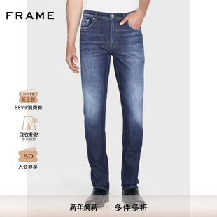 美式 直筒牛仔裤 复古 深蓝色水洗修身 FRAME男士