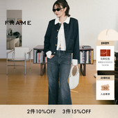 外套七分袖 FRAME女士短款 海军蓝纽扣西装 通勤时髦