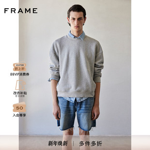 FRAME男士 宽松直筒毛边剪裁复古潮流 蓝色牛仔短裤