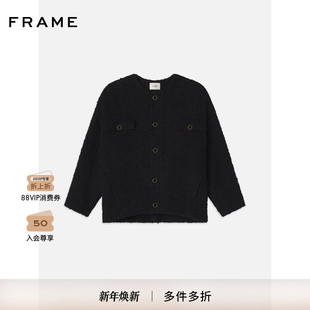 FRAME女士黑色粗花呢小香风短款 外套 纽扣开衫