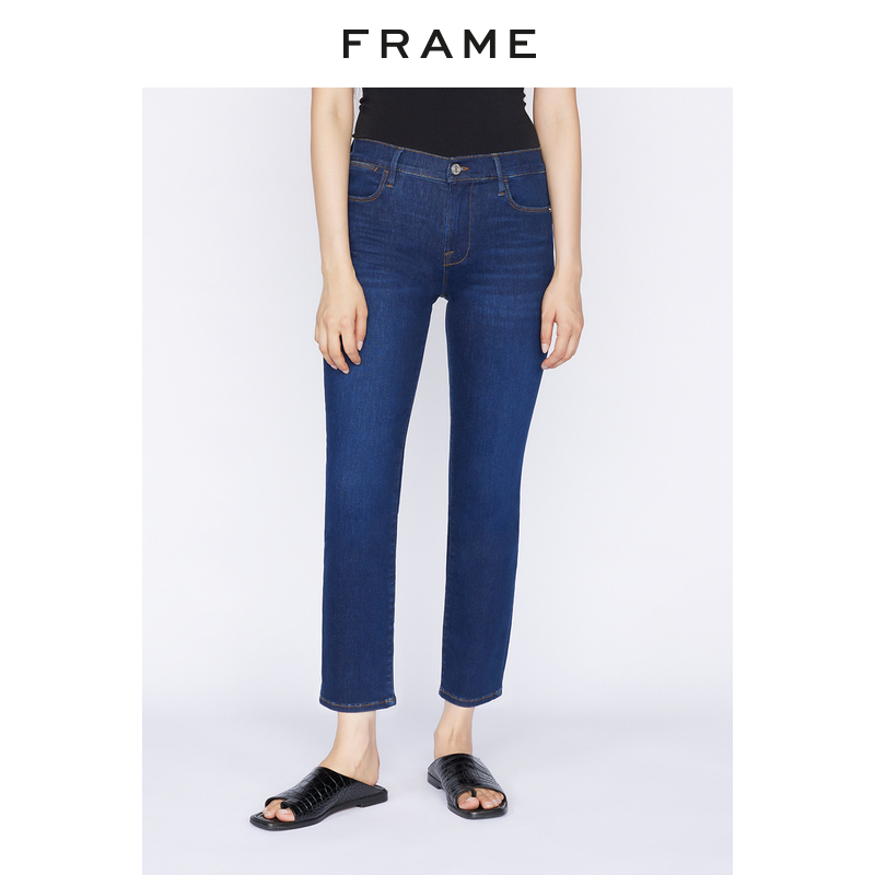 FRAME女高腰直筒牛仔裤