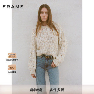 慵懒 FRAME女士圆领套头粗线针织肌理感毛衣法式 博主同款