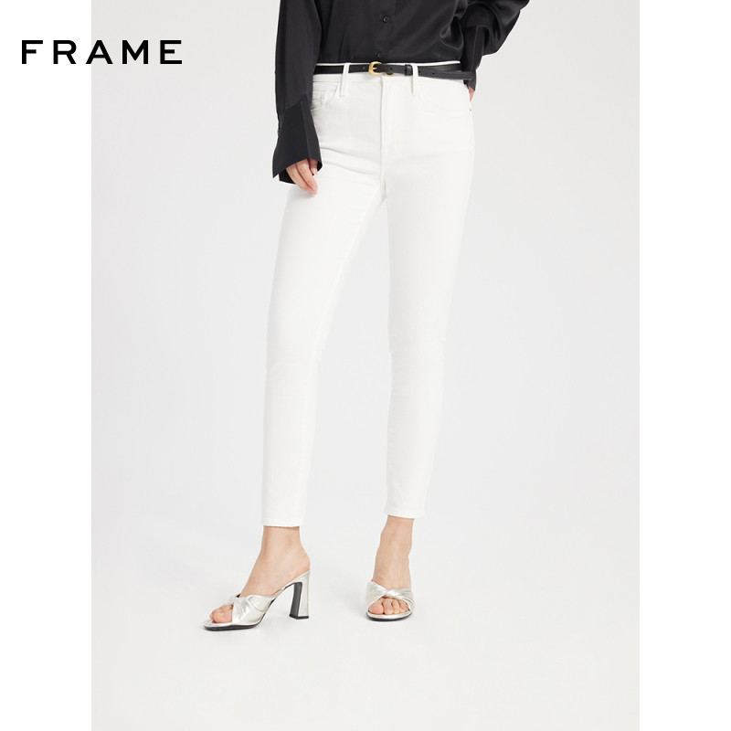 FRAME女士中腰紧身高弹白色九分牛仔裤女LE SKINNY