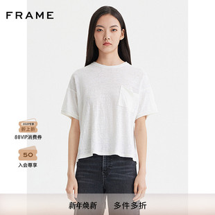 FRAME女士白色圆领口袋装 T恤上衣简约百 饰纯色短袖
